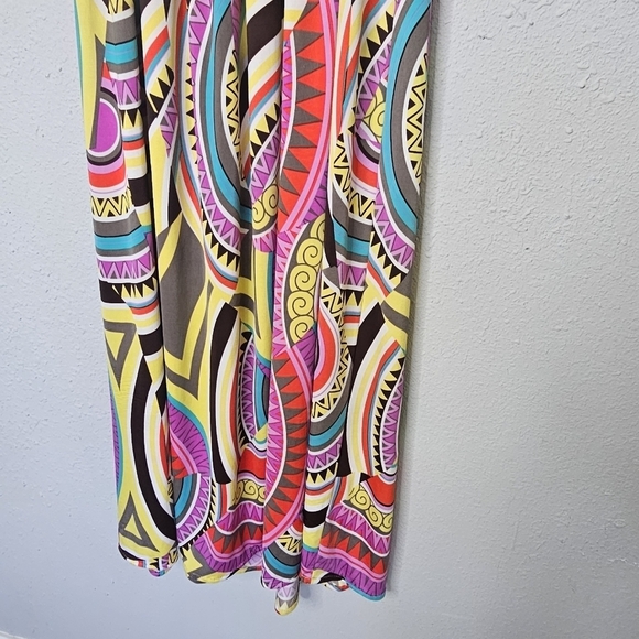 1.2.3 Vibrant Multicolor Smocked Midi‎ Dress Attached Beaded Necklace S Small - Picture 5 of 10